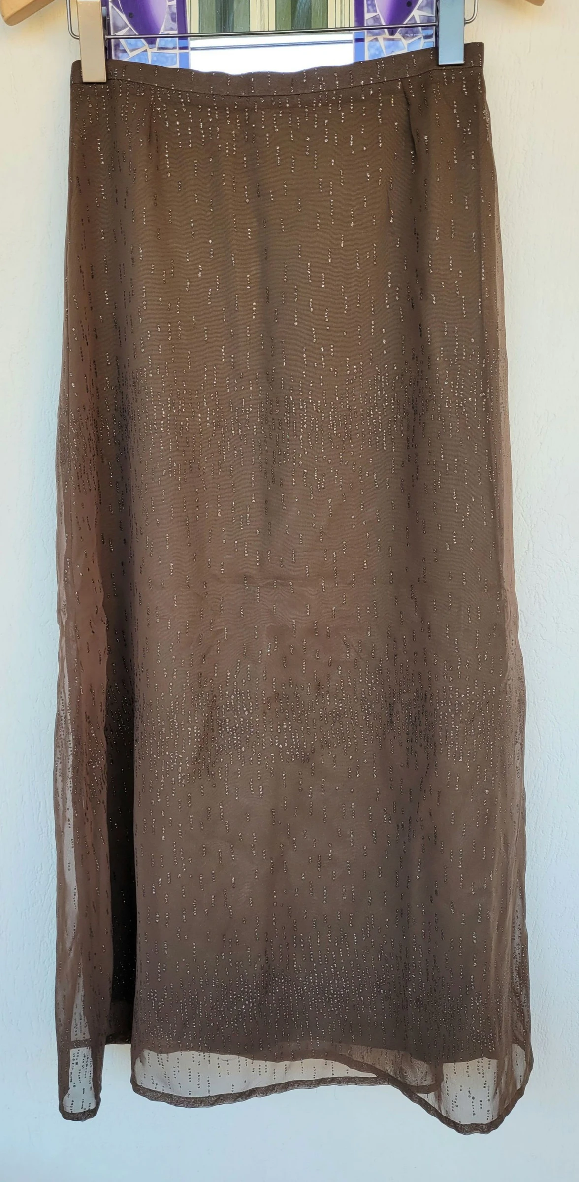 Bandolera Jupe TFr36/TS -Longa&Dobras -Voile Kaki com Brilhos em Ótimo Estado – photo 4